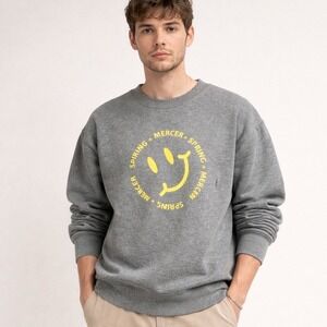 Spring Mercer Grey Smiley Face Graphic Sweatshirt Pullover Unisex Size L